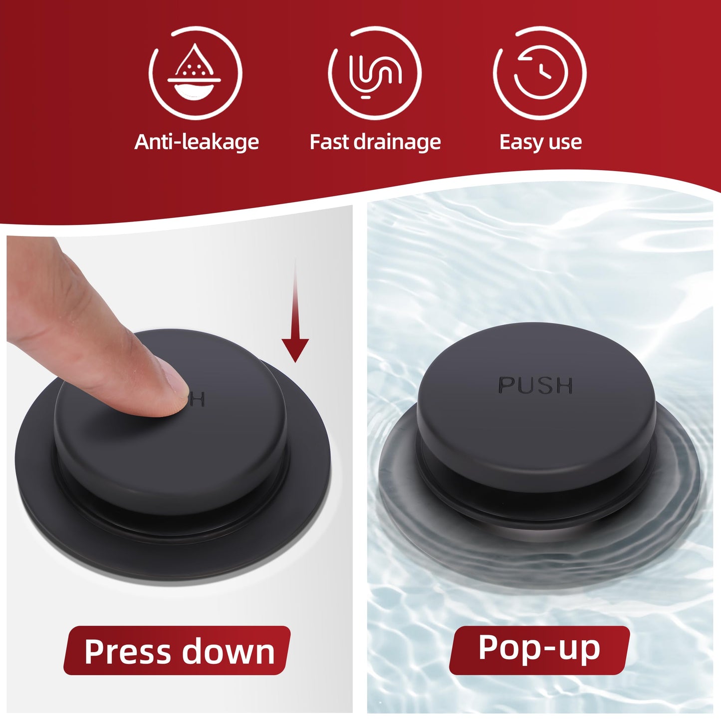 PRIMSOPH Tip-Toe Tub Drain Trim Kit with One Hole Overflow Faceplate Conversion Kit Assembly Universal Fine Coarse Thread Replacement Matte Black