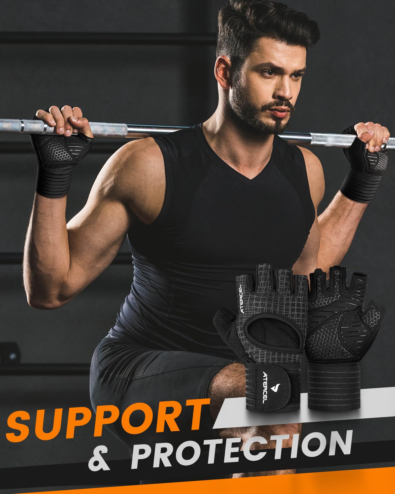 ATERCEL Gym Gloves for Men and Women, Workout Gloves with Wrist Support for Weight Lifting and Fitness