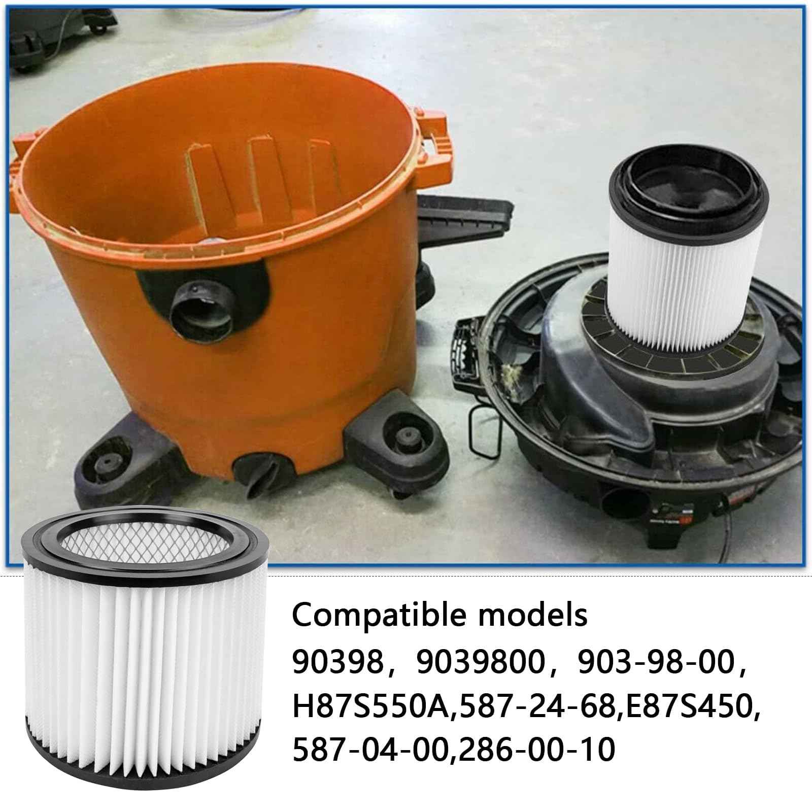 ECOMAID 90398 HEPA Replacement Filter and 90585 Foam Sleeve Filter Compatible with Shop-Vac 90398, 903-98, 9039800, 903-98-00 Hangup Wet/Dry Vacuum Cleaner Spares Cartridge Filter (2 + 4)