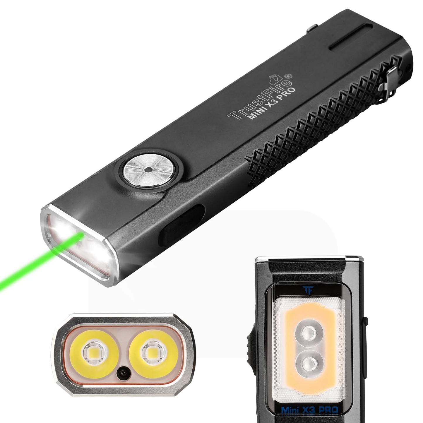 TrustFire Mini X3-PRO Flat EDC Flashlight with White Light, Flood Light, UV, Green Beam, Red, Blue Light, 2050 Lumens Rechargeable Flashlights, 6-in-1 Lighting Modes for Camping, Emergency (Black)