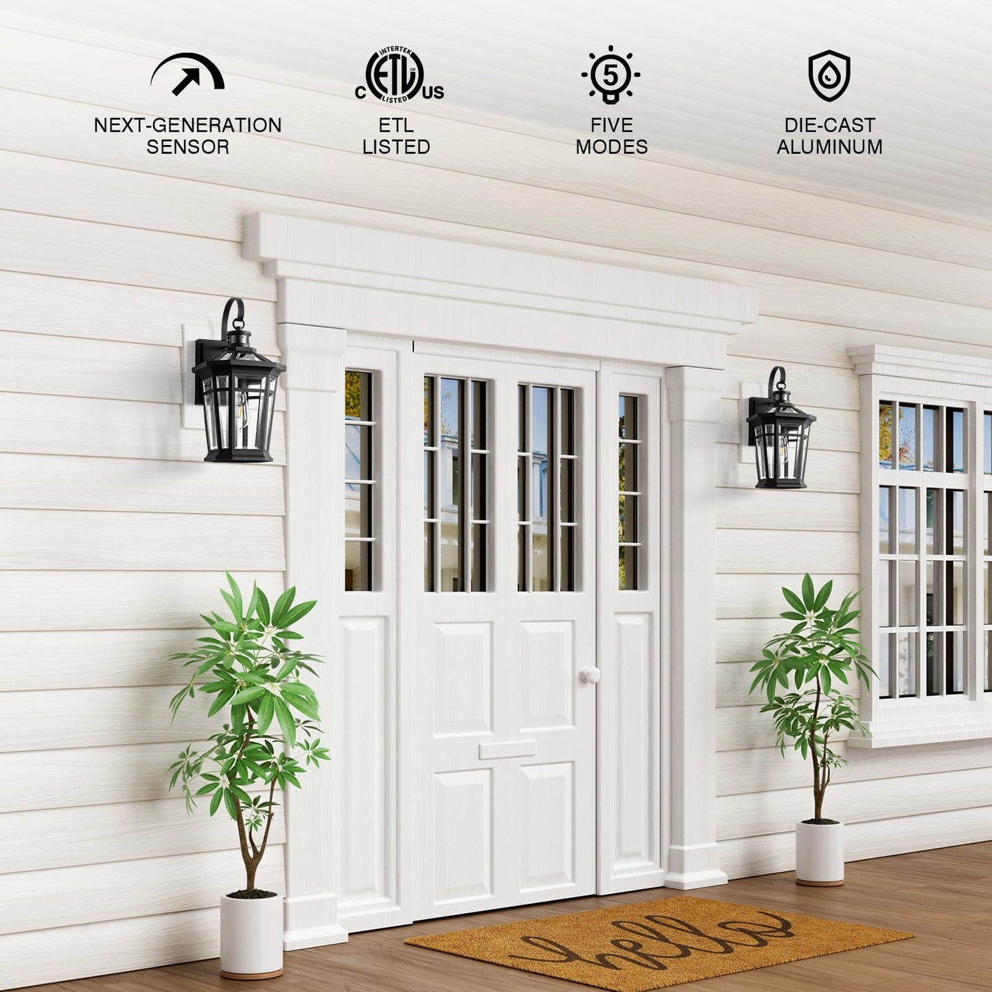 VIANIS Motion Sensor Outdoor Light fixtures Wall Mount, Large Anti-Rust Aluminum Outdoor Lantern, Black Waterproof Outside Wall Sconce for House, Modern Dusk to Dawn Exterior Lighting for Garage