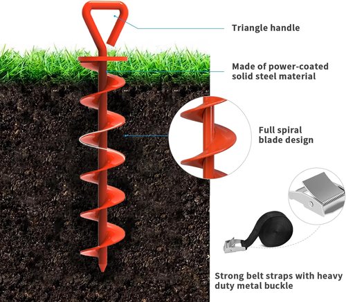 Eurmax USA Heavy-Duty Trampoline Stakes | Steel Anchor Kit for Canopies & Dog Tie-Outs - Set of 4 (Orange)
