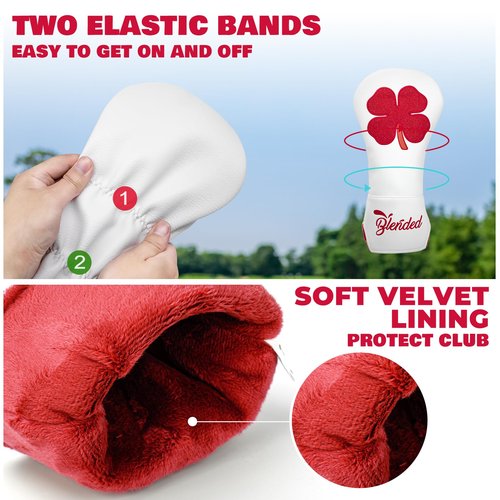 Golf Club Covers Embroidery Red Lucky Clover Driver Cover Fariway Wood Headcover Hybrid Head Covers Leather Golf Headcovers for Most Brand (for Hybrid)