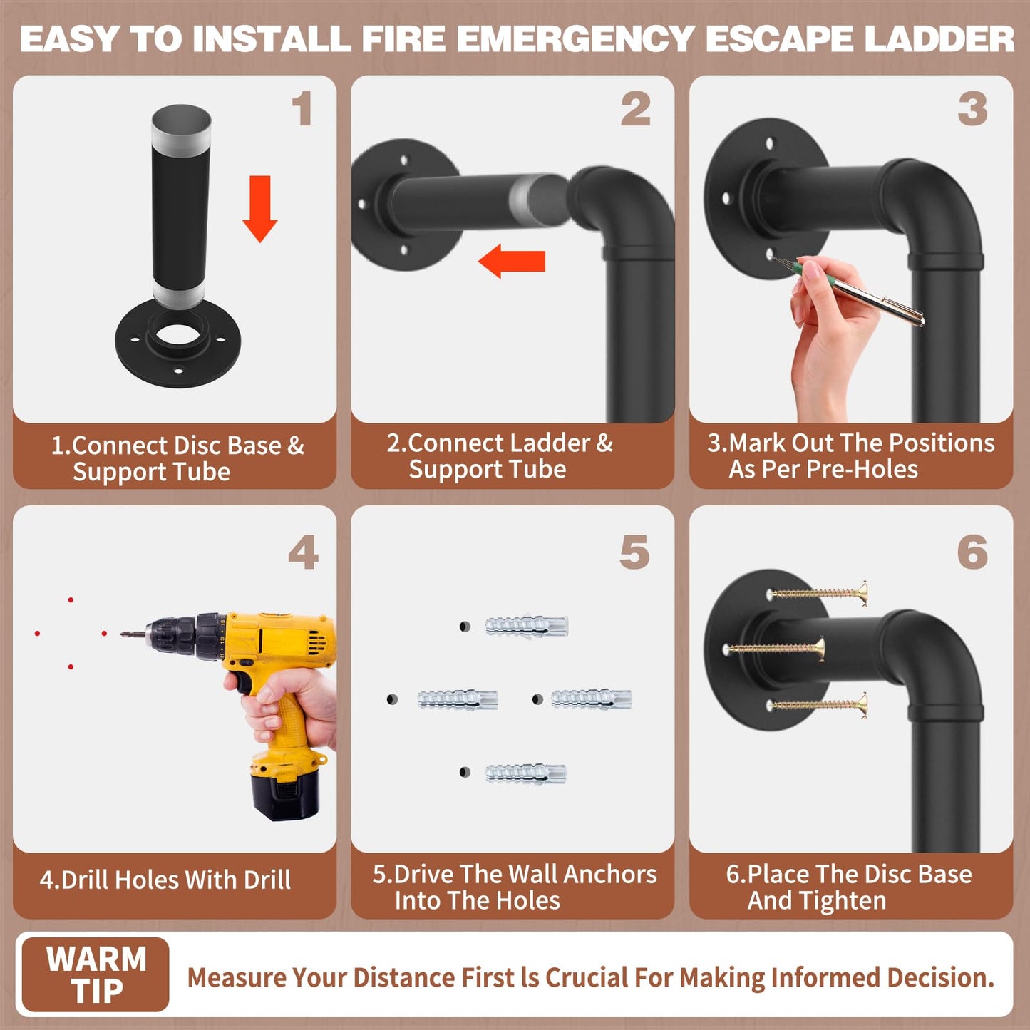 4-Rung Wall Mounted Metal Step Ladder, Basement Window Well Egress & Fire Emergency Escape Ladder, for High Entrance Attic Egress Ladder, Bunk Bed Climbing(355LBS Load Capacity, Matte Black)