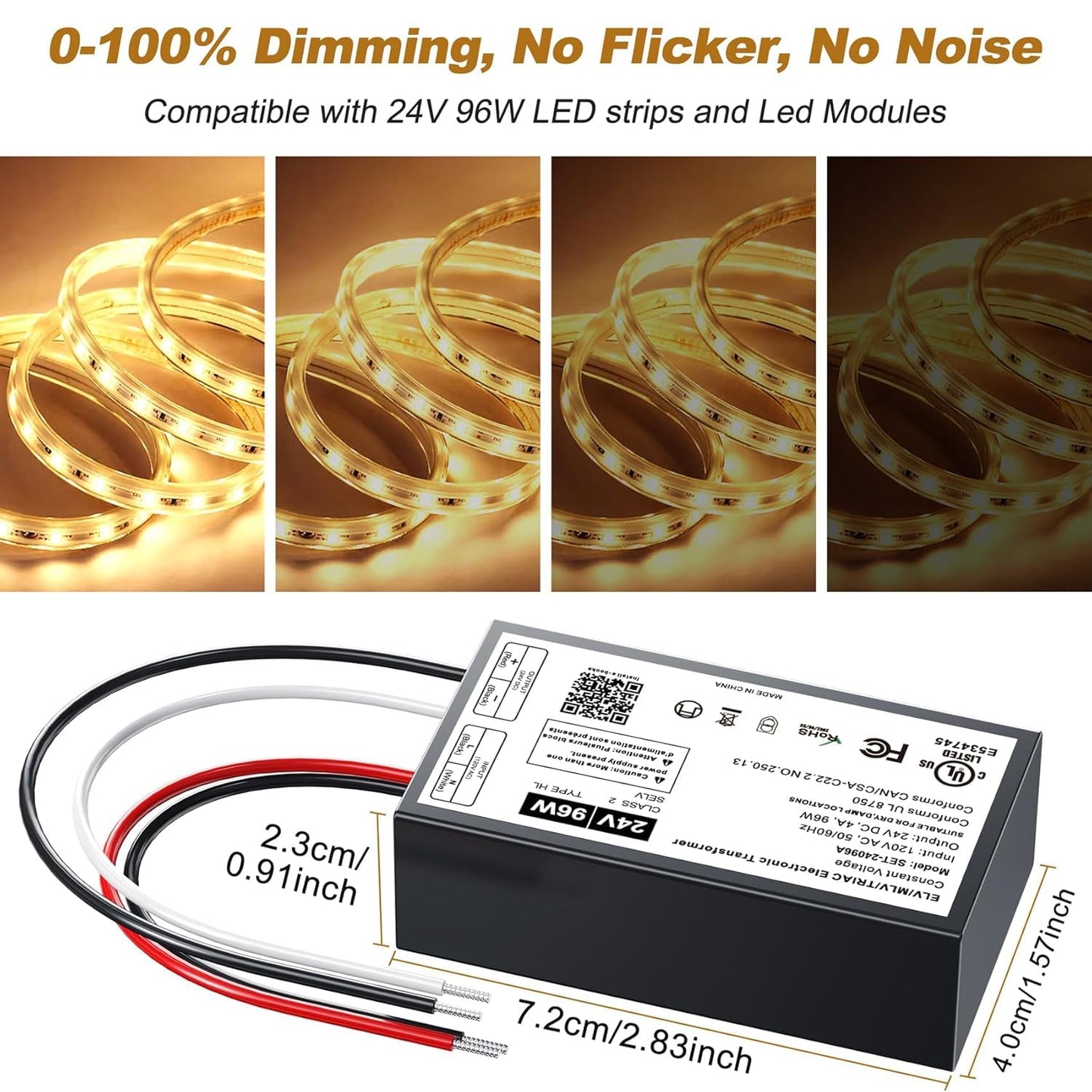 (2 Pieces) 96W 24V Dimmable LED Driver, Triac ELV/MLV LED Transformer Compatible with Lutron&Leviton Switches, Dimmable Power Supply 96W 24V for Light Smooth Flicker Free Dimming