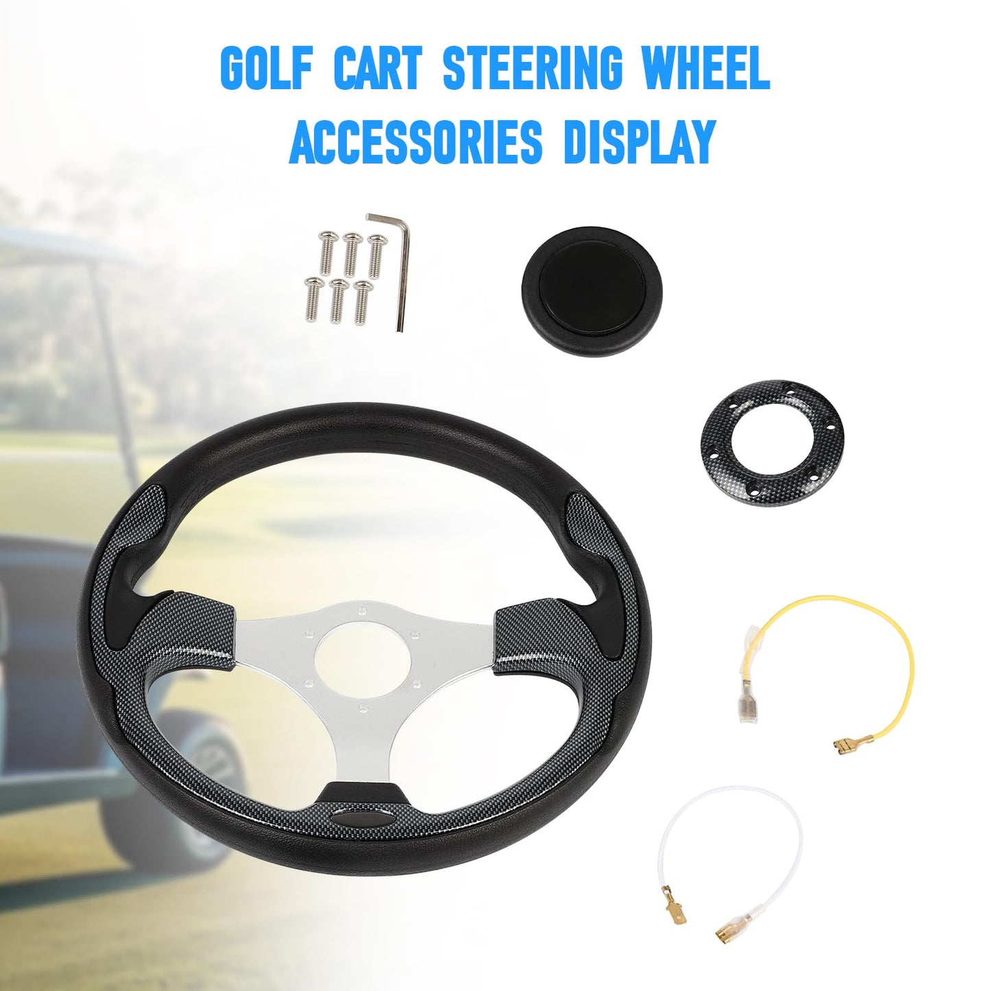 Universal Golf Cart Steering Wheel, 6 Bolt Aluminum Frame Golf Steering Wheel 12.5" PVC Vinyl Leather, Fit For Club Car DS & Precedent, EZGO TXT & RXV, Yamaha Most Golf Cart Model