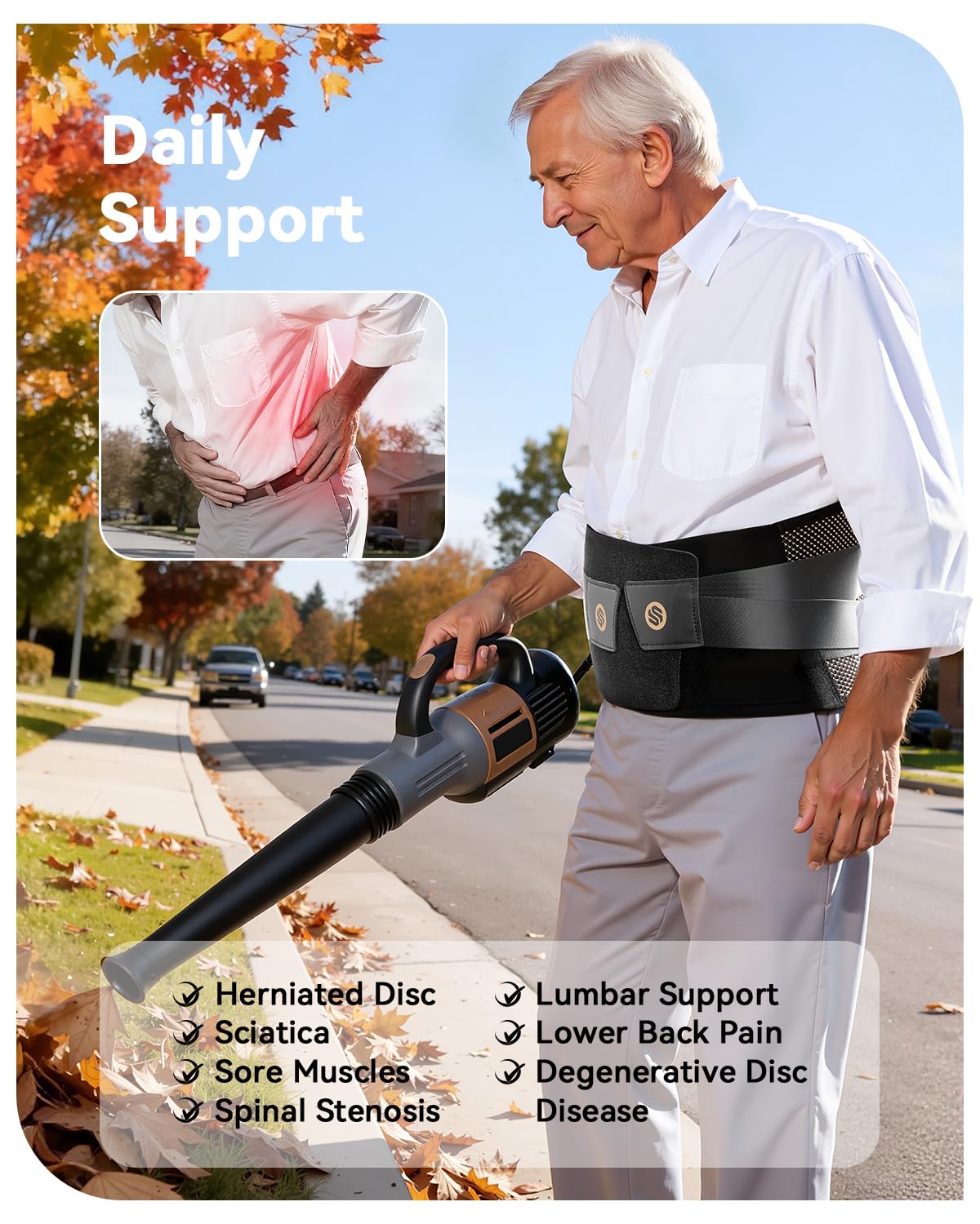 Skiennix Ultra Breathable Back Brace - Medical Grade Copper Infused Lumbar Support for Pain Relief | Adjustable Size for Men & Women (Large)