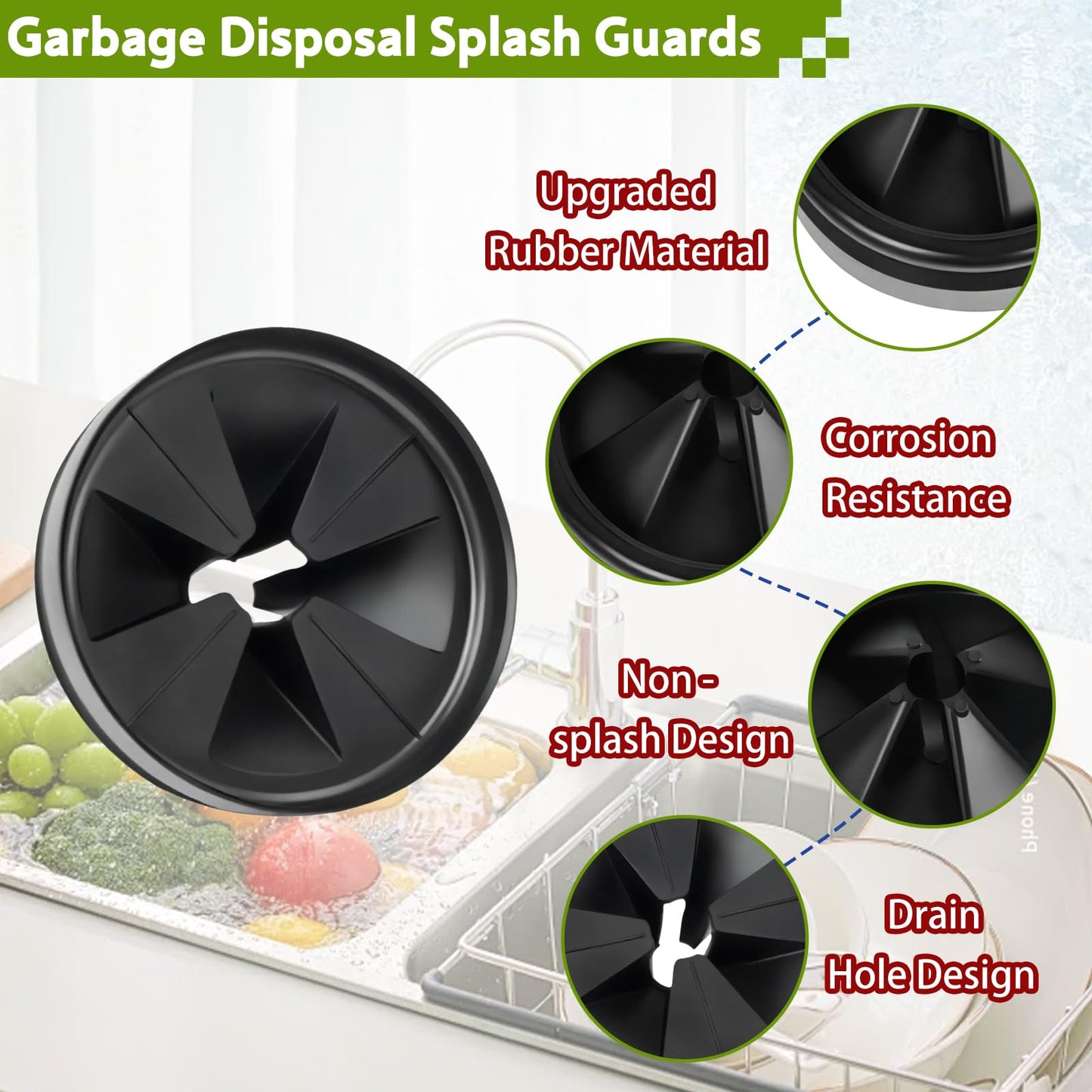 4 Pack 3 3/8 Inch Garbage Disposal Splash Guard - QCB-AM Replacement for InSinkErator Evolution & for Moen Models Silicone Splash Baffle with Noise Reduction, Leak-Proof Drain Protector Accessories
