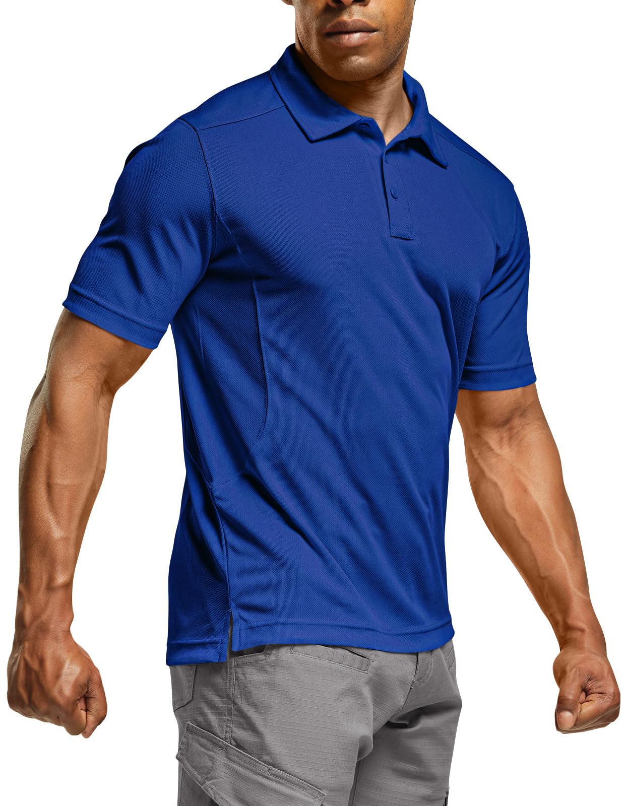CQR Men's Quick Dry Tactical Polo Shirt, Lightweight Breathable Performance Polo, Short Sleeve UPF 50+ Outdoor Golf Shirt, Frost Essential Cobalt Blue, X-Small