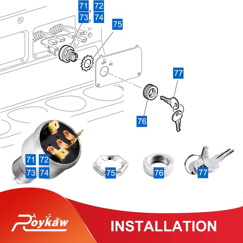 Roykaw Golf Cart Ignition Switch and Key 4 Terminal with Lights Compatible with TXT/Medalist/ST Series Golf Cart Models Replaces OEM # 33639G01