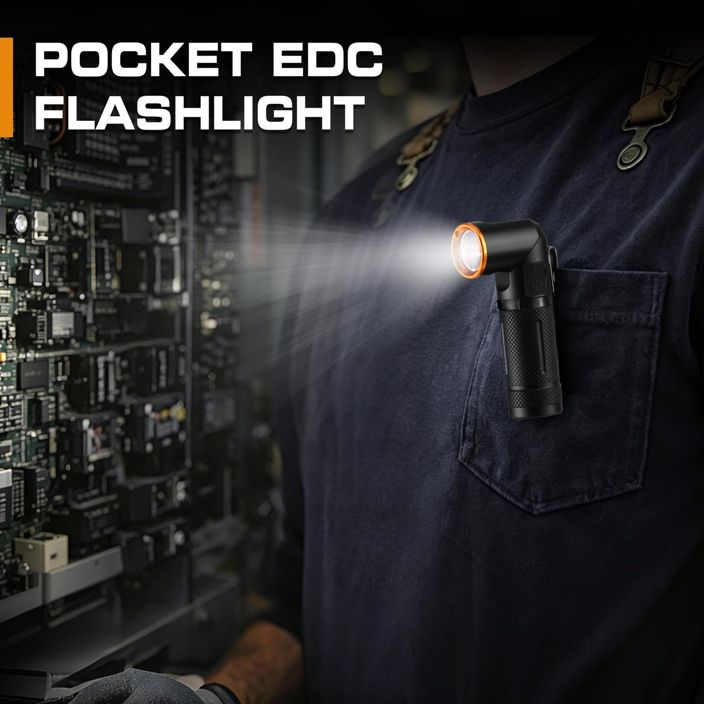 EverBrite 600 Lumens EDC Flashlight, Rechargeable Pocket Flashlight with 90° Swivel Head & Magnetic Base, Small Flashlight with Clip, 3 Modes for Work, Mechanic, Camping, Emergency, Hiking