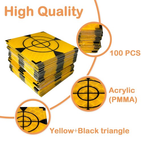 100PCS 60MM Reflector Targets for Total Stations Paste Up Reflector, Survey Target Mark,Total Stations Reflective Sheet,Yellow