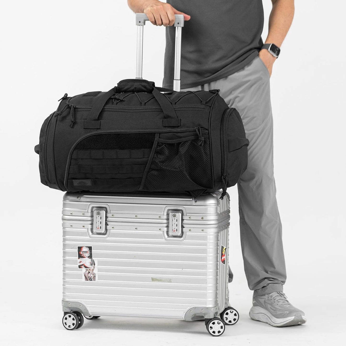 Military Duffle Backpack by Gym Bag - Heavy Duty Travel Weekender with Shoe Compartment | 60L Capacity