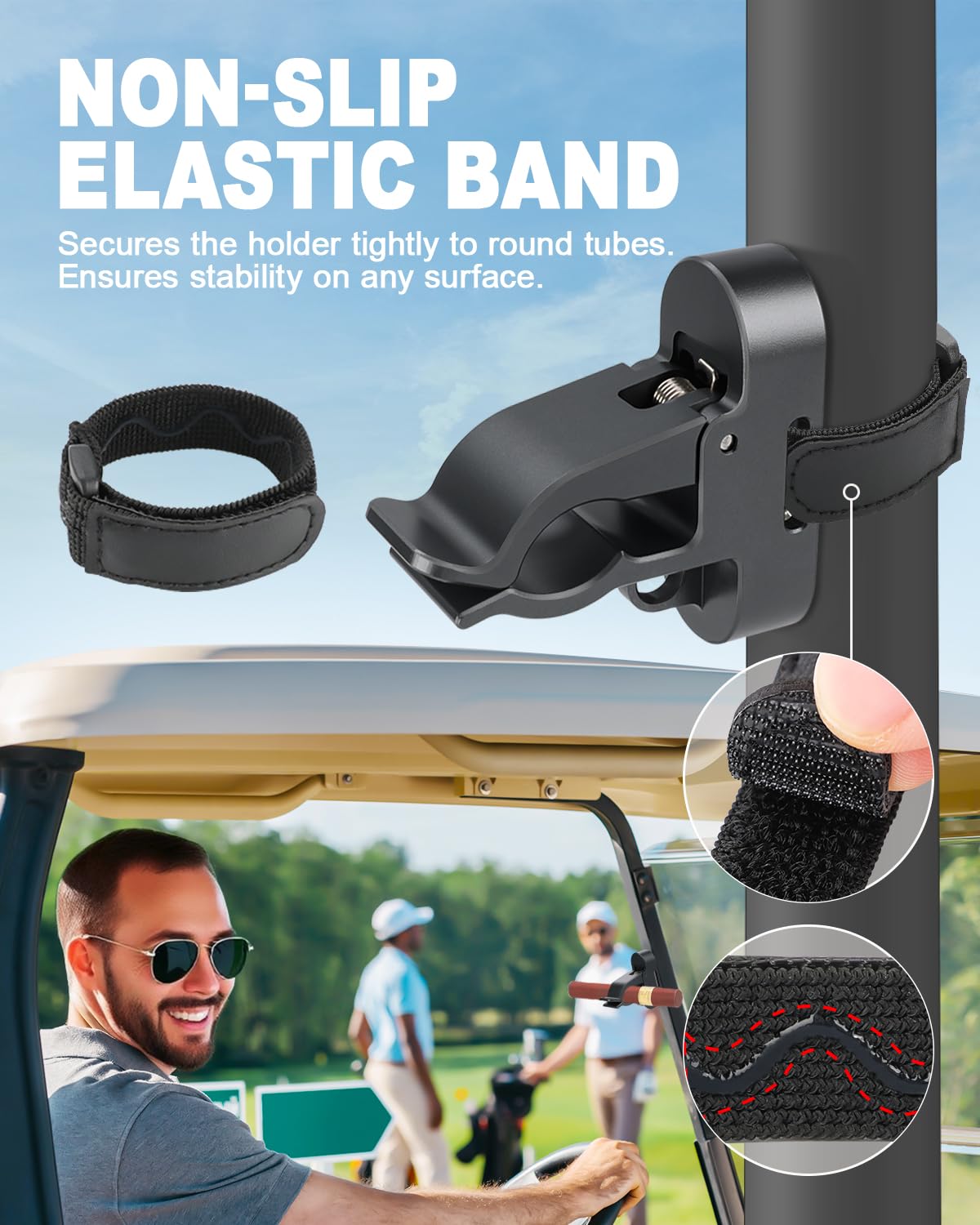 SKYJDM Magnetic Golf Cart Holder Clip with Loop Hook, Aluminum Alloy Golf Holder for Secure 30-70 Rings Storage & Golf Towels Hanging, Non-Slip Elastic Band & Storage Bag Included (Black)