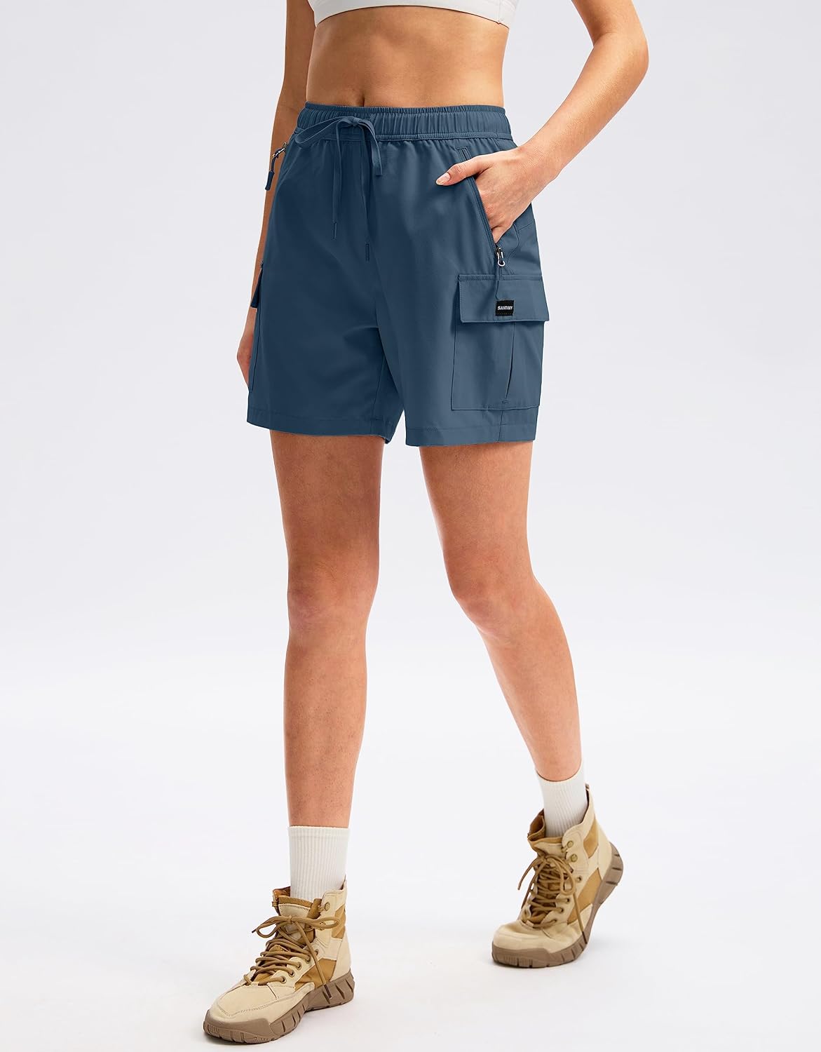 SANTINY Women's Hiking Cargo Shorts - Quick Dry Lightweight Athletic Shorts with Zipper Pockets | 5''/7''/9'' Sizes