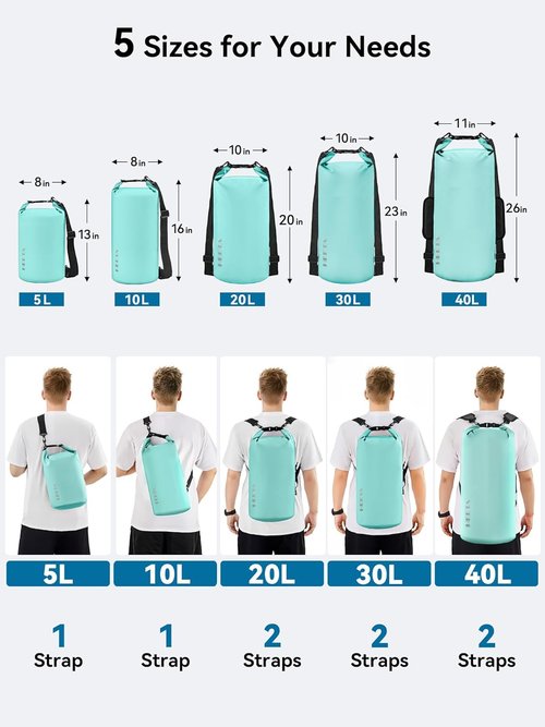 HEETA Waterproof Dry Bag - Lightweight Roll Top Storage Backpack with Emergency Whistle | 5L/10L/20L/30L/40L Options for Travel, Kayaking, Camping, Beach Essentials