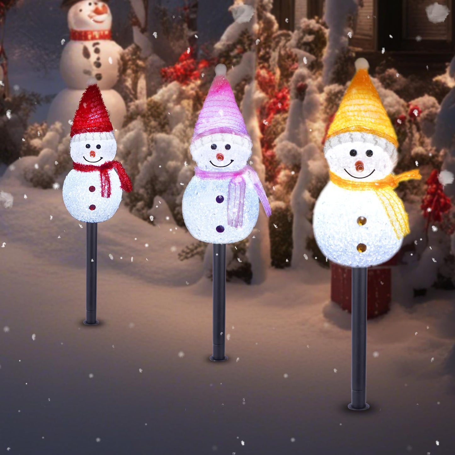 TAILERRI Solar Christmas Pathway Lights Outdoor Decor, Set of 3 Led Snowman Stake Lights, Waterproof Walkway Landscape Light for Winter Yard, Garden, Solar Christmas Decorations