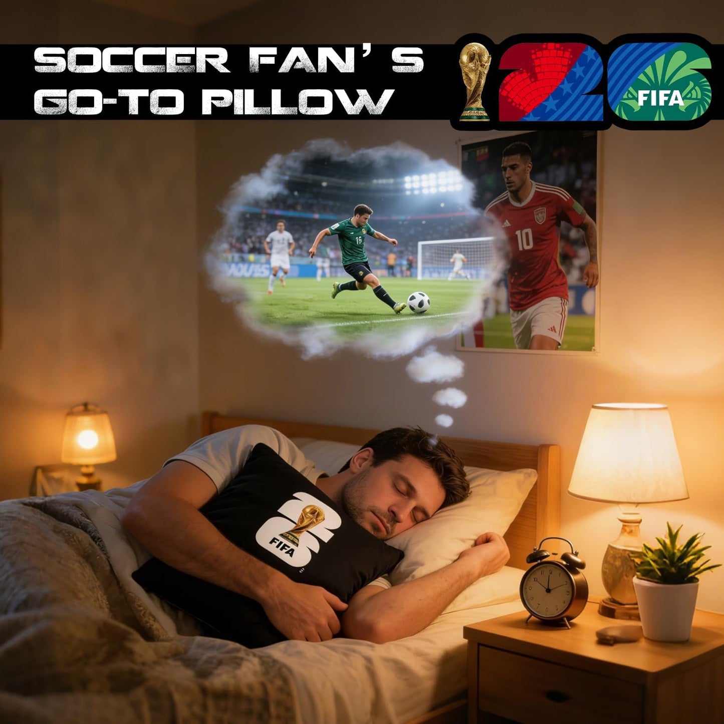 MESUCA FIFA World Cup 2026 Trophy Throw Pillow - Plush 18x18 Inch Cushion for Home Decor | Perfect Gift for Soccer Fans