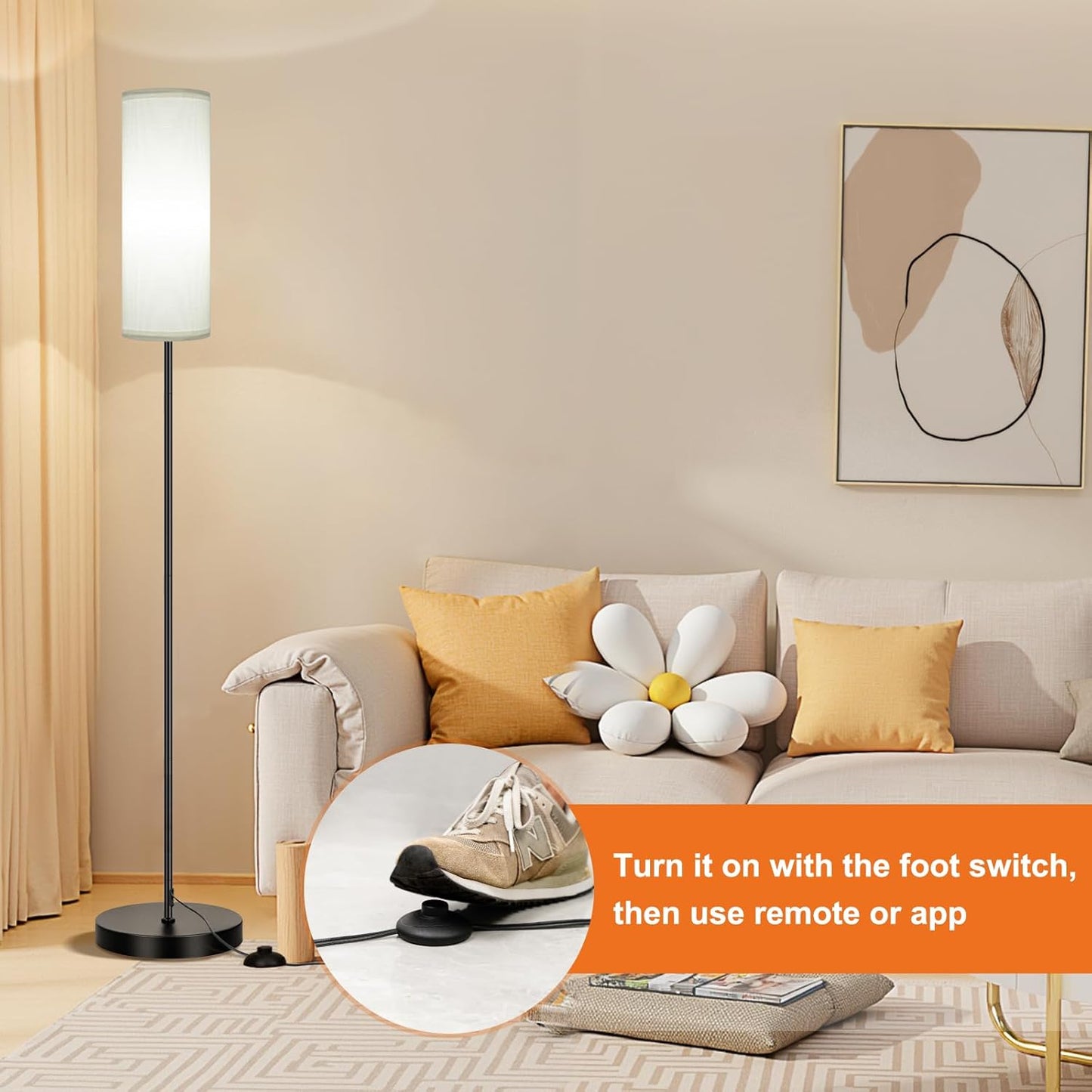 Modern Dimmable Floor Lamp with Remote - RGB Smart Bulb for Living Room, Bedroom & Office