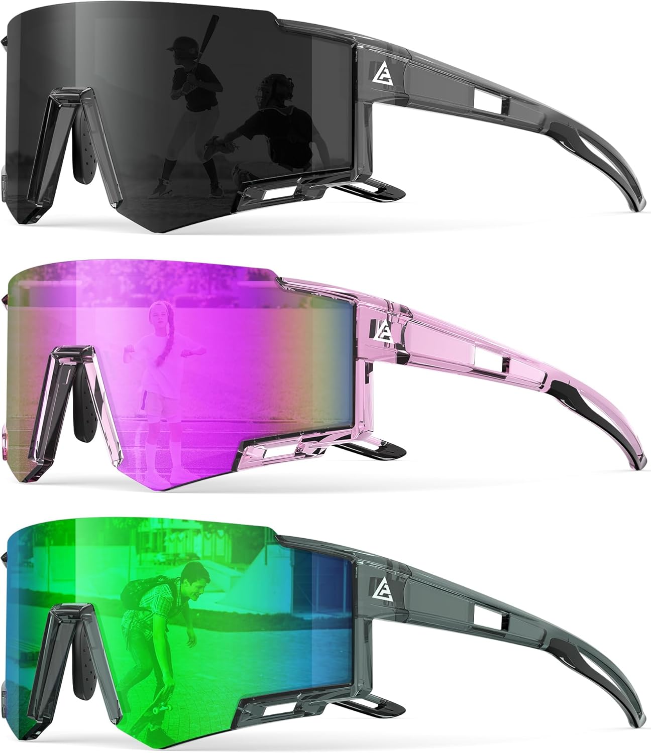 Skiennix Kids Sunglasses - UV400 Protection for Boys & Girls Age 6-14 | 3-Pack Sports Shades