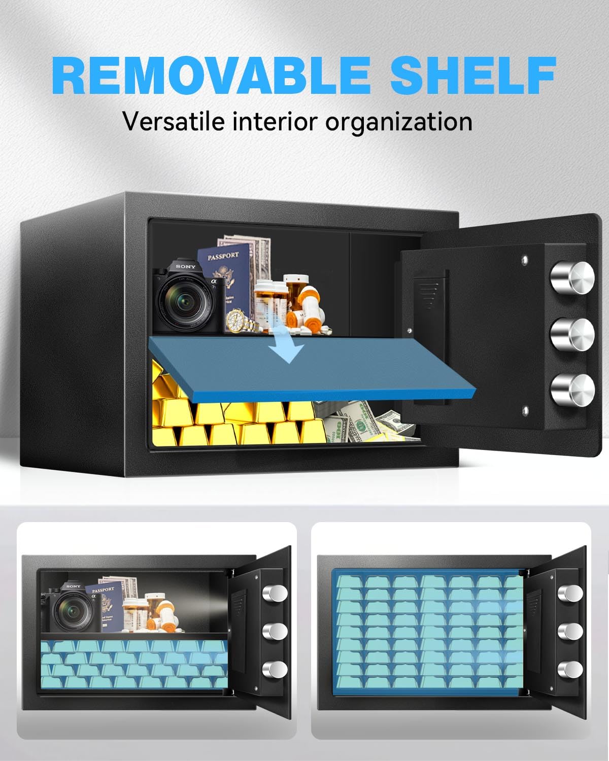 Fdsutvit Safe Box 1.5 Cu Ft, Steel Security with Fireproof Bag & Digital Electronic Keypad, Safety Lock Box, Sensor Light, Removable Shelf, Home Safe for Valuables Documents Money Jewelry