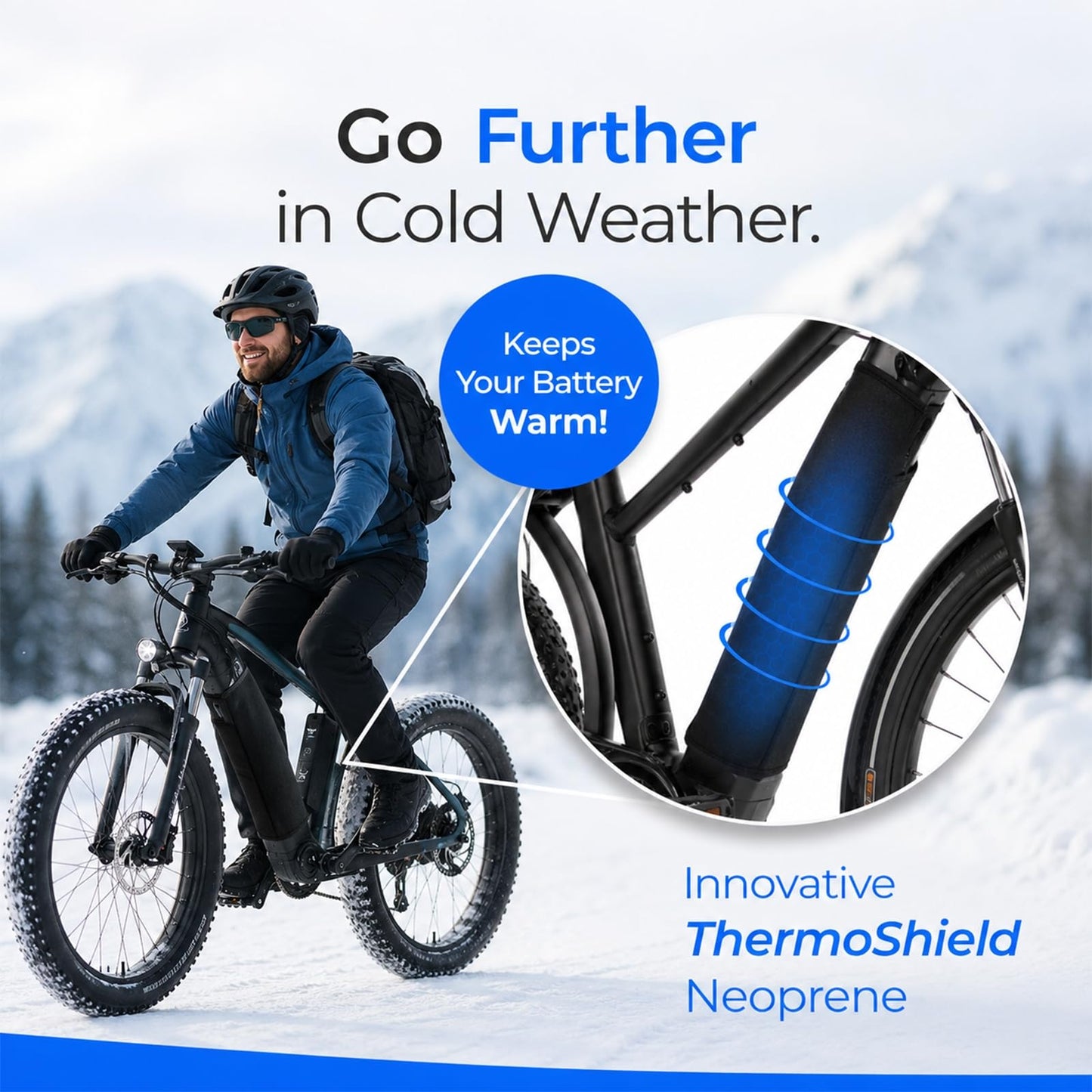 Besudo E-bike Battery Cover - Insulated Neoprene Battery Protector Protection Sleeve with Waterproof Zipper & Bottle Cage Opening, Universal Fit for Integrated E-Bike Batteries