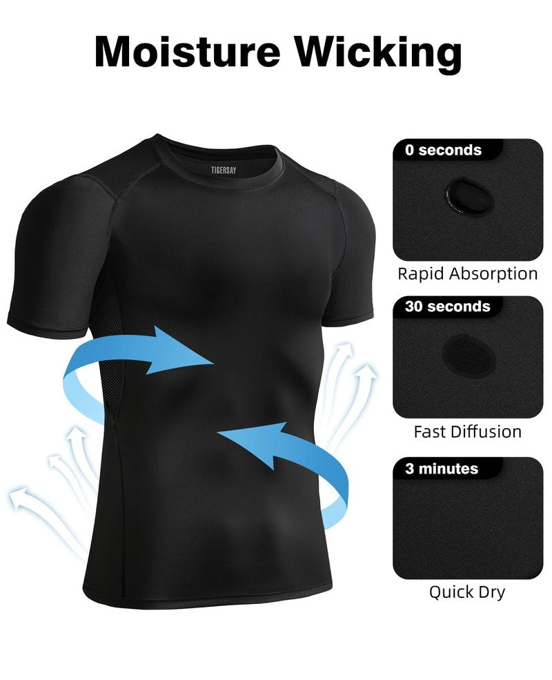 Tigersay Men's Compression Shirts, Short Sleeve T-Shirt Athletic Compression Tops Workout Sports Base Layer Undershirt