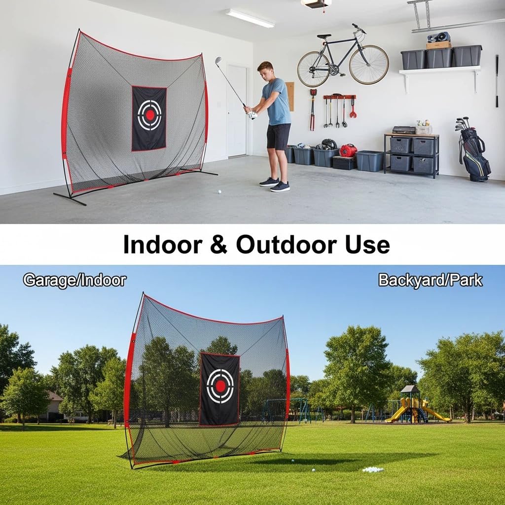 Sharellon Golf Net Practice Driving Backyard Hitting Nets - 10x8ft Large Heavy Duty Sports Training Aid with Target Carry Bag for Indoor Outdoor Garage