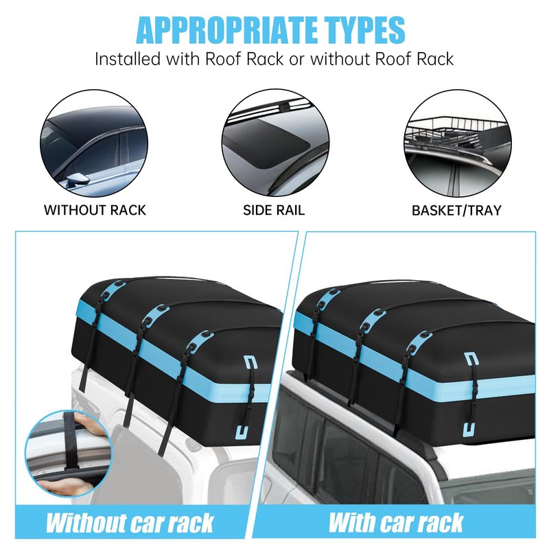 CARFORU Car Rooftop Cargo Carrier Bag, 30 Cubic Feet Waterproof Soft-Shell Car Roof Bag for All Vehicle with/Without Rack, Include Anti-Slip Mat, Reinforced Straps, Door Hooks Luggage Lock (Blue)