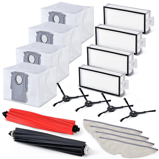Cigacoal Replacement Parts Kit for Roborock Q5 Pro/Q5 Pro+/Q8 Max/Q8 Max+ - 2 Main Brushes, 4 Side Brushes, 4 HEPA Washable Filters, 4 Mop Pads, 6 Dust Bags - Compatible with Robot Vacuum Accessories