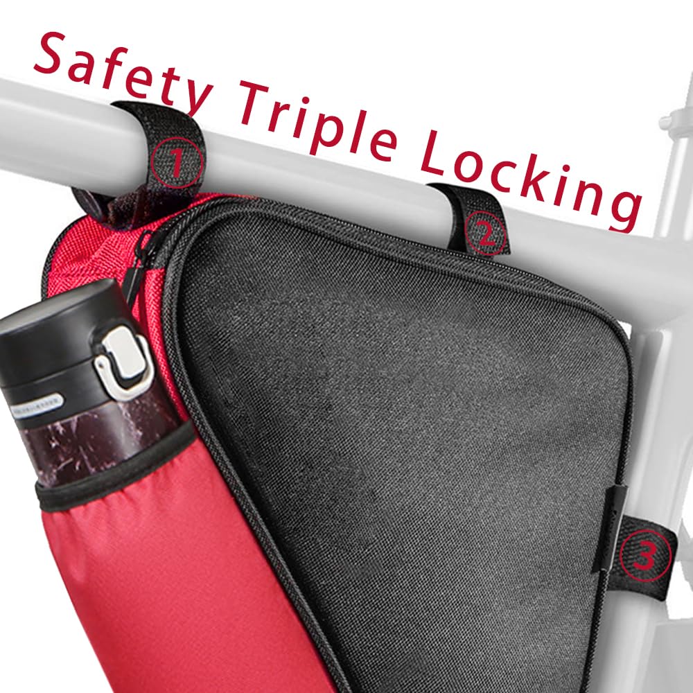 YERGOFE Bike Triangle Bike Bag - Red - Bicycle Accessories for Adult Bikes，Water Bottle Pocket， Waterproof