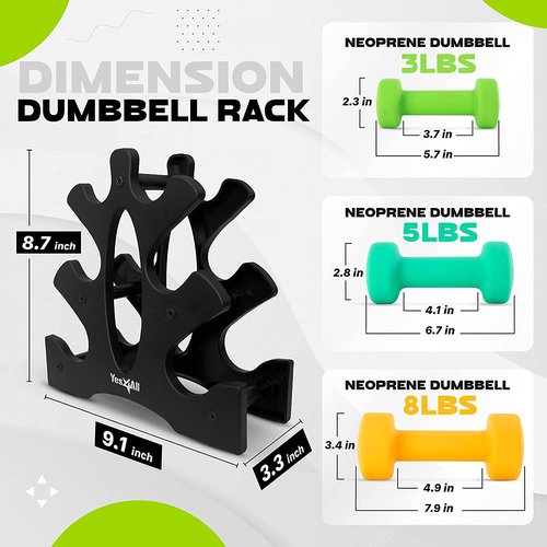 Dumbbell Neoprene 3-5-8lb pair + Metal Rack