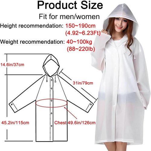 Cosowe Reusable Rain Ponchos for Adults - 2 Pack Emergency Raincoats with Hood & Drawstring