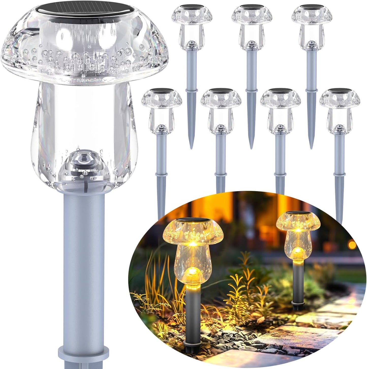 16 Pack Solar Powered Mushroom Lights - Waterproof LED Garden Pathway Lighting for Yard & Landscape Decor (Purple)