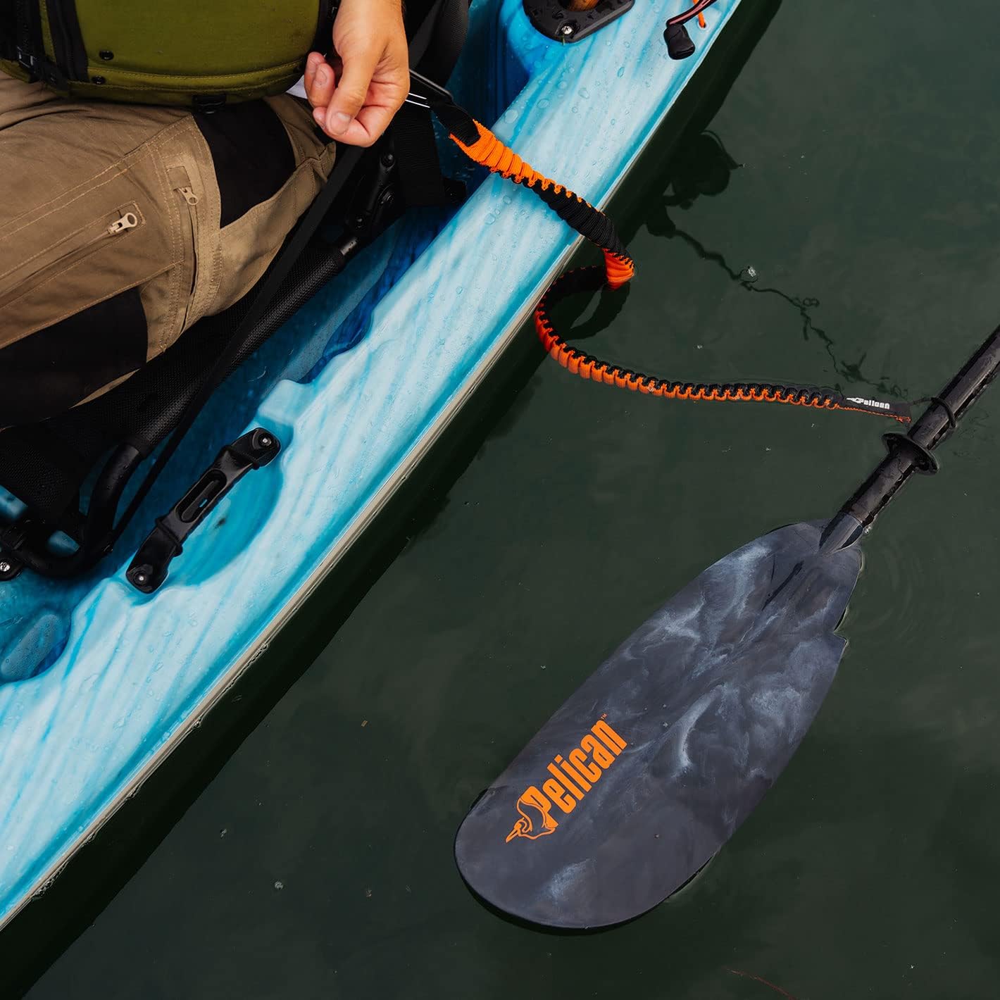 Pelican Paddle Leash - Stretchable Coiled Fishing Rod Holder for Kayak & SUP Paddles