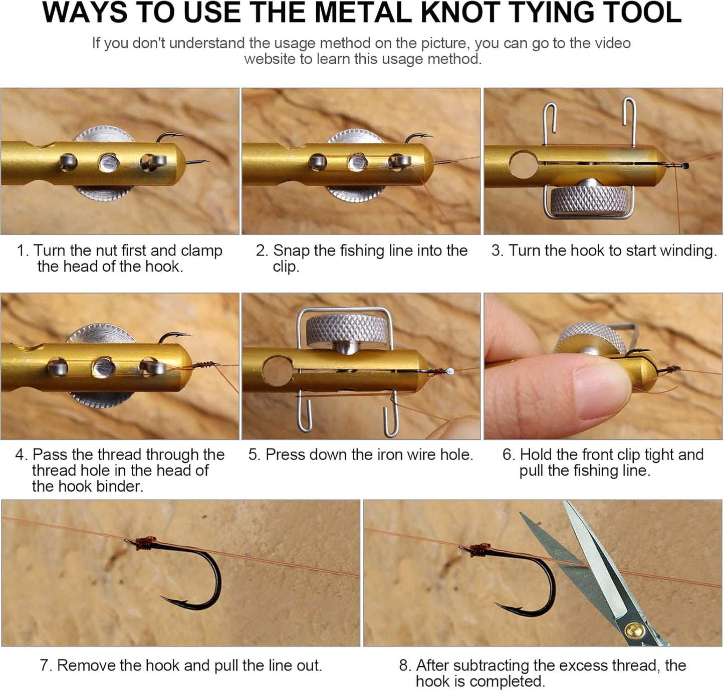 Realure Fishing Knot Tying Tool Kit - 6 Pcs Quick Tie Fast Metal Disgorgers for Fly & Sea Fishing