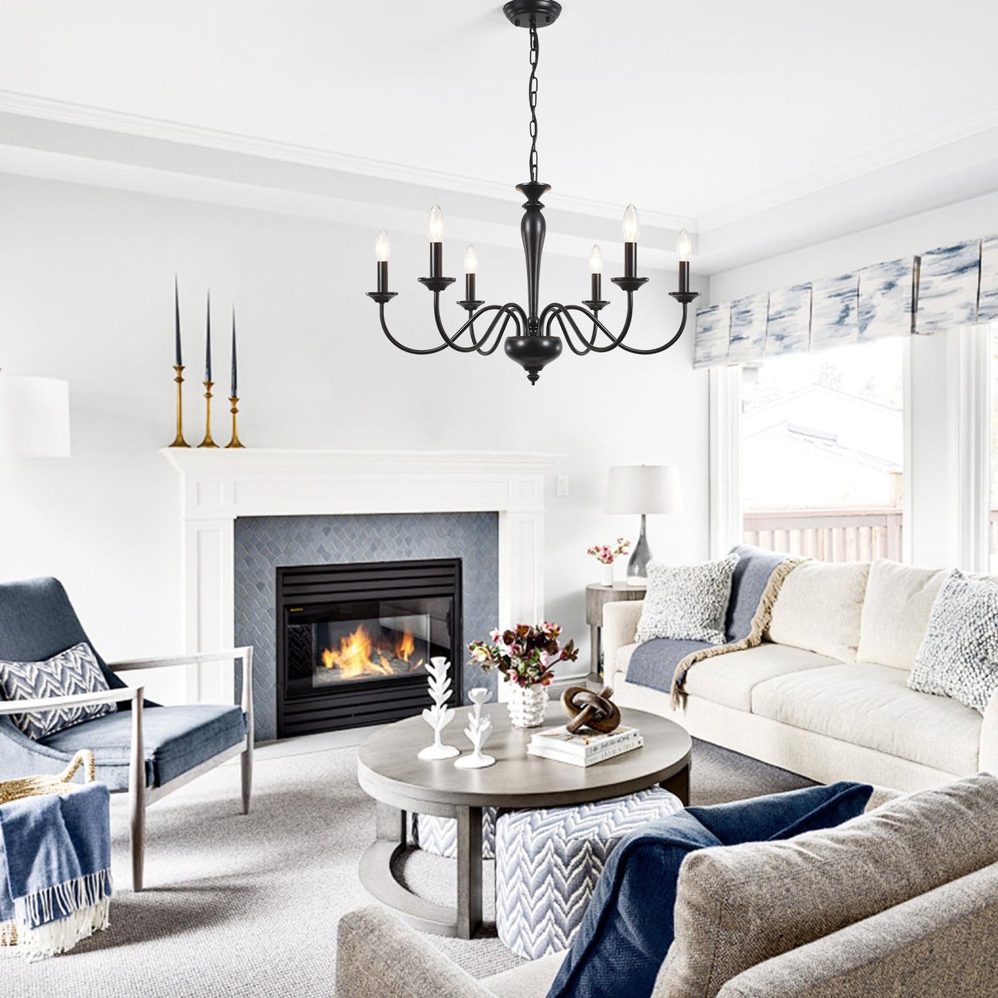 LIHHGFGS Farmhouse Chandelier for Dining Room 6 Lights Black Chandeliers Light Fixture Hanging Candle Iron Chandelier for Bedroom Kitchen Island Foyer Living Room Hallway