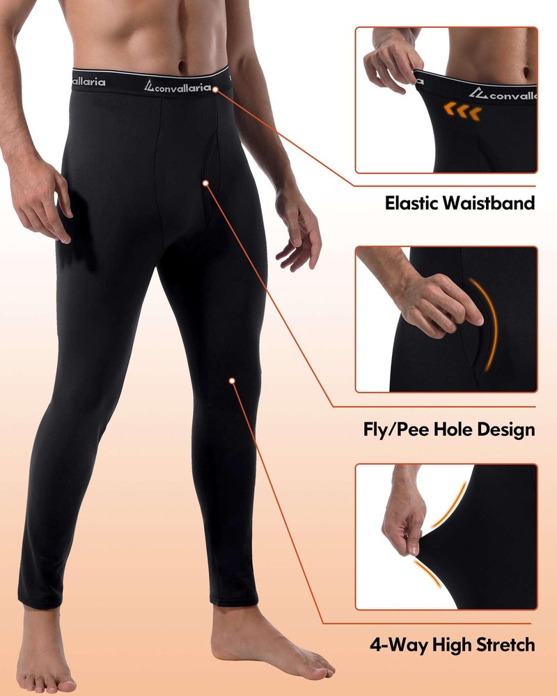 Men's Thermal Pants Fleece Lined Long Johns Compression Bottom Athletic Base Layer Cold Weather Gear 1 2 4 Pcs, Medium, 3 Black Charcoal