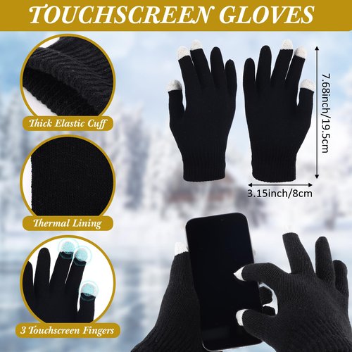 ShinyMatch 90 Pcs Hats Scarves Gloves Supplies Bulk Winter Beanie Hats Black Grey Grids Scarves Touchscreen Gloves Gift