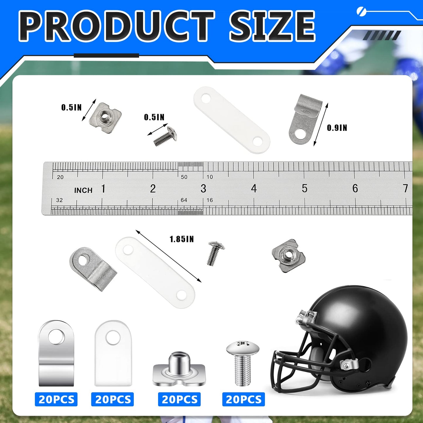 Fabbay 32 Pcs Football Helmet Repair Kit Football Helmet Hardware Kit R Shape Visor Clips Screws Nuts with Rubber Gaskets for Hockey Baseball Sports