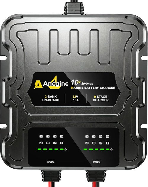 2 Bank Marine Battery Charger - 20A Waterproof LCD Onboard Charger with Overcharge Protection | Ideal for Boats, Cars, RVs