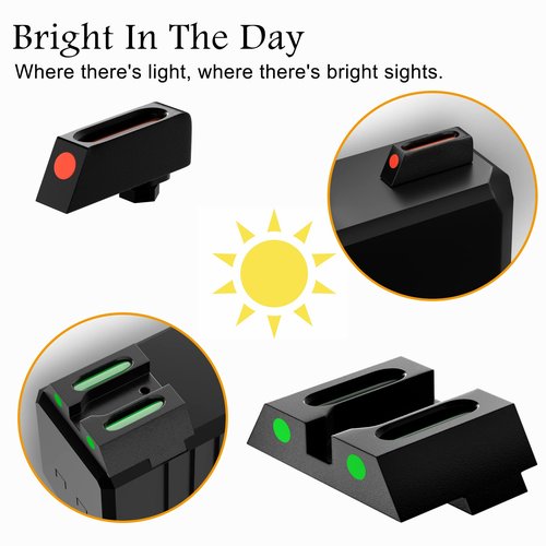 Fiber Optic Sights Front and Rear for Glock 17 17L 19 22 23 24 26 27 33 34 35 38 39 No Tritium 3 Dot Night Sights for Outdoor (Green+Red Dot)
