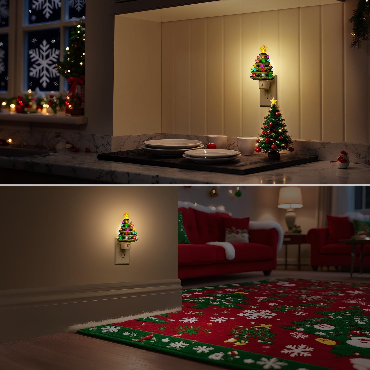 DORESshop Christmas Tree Night Light, 3000K Night Lights Plug into Wall, Cute & Funny Ceramic Christmas Decor Night Light for Kids, Plug in Nightlight with 360° Rotatable, Holiday Party Decor, 1 pack