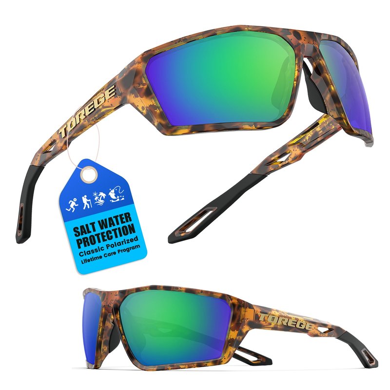 TOREGE Polarized Sports Sunglasses for Men Women Cycling Running Golf Fishing Sunglasses with Durable Lens Unbreakable Frame TR36 (C7)