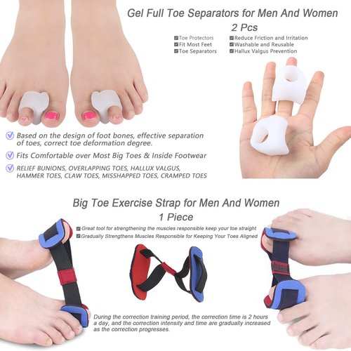 15Pcs Bunion Corrector, Hallux Valgus Relief Pads Toe Spacer Straightener Big Toe Separator Correction Splint Hammer Gel Metatarsal Sleeve Protector Brace Exercise Strap