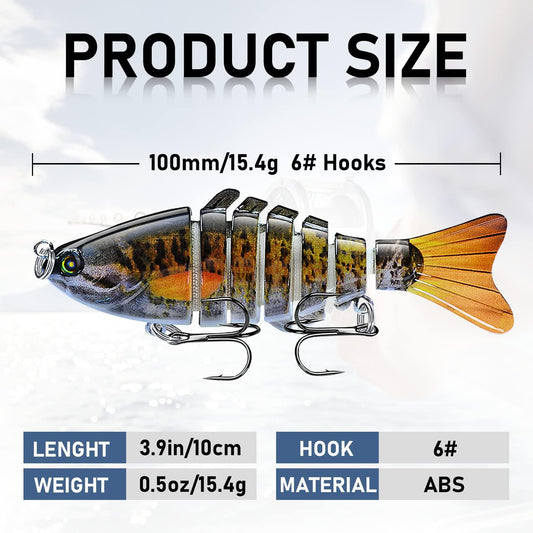 Multi-Segmented Fishing Lures, Glide Swim Bait Lure Freshwater and Saltwater for Bass Fishing Stuff, Swimbait Crank Baits (3-Pack-Style)