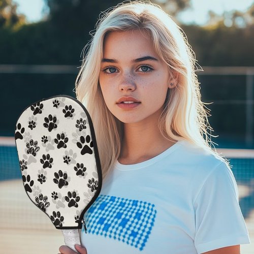 Babrukda Dog Paws Print Pickleball Paddle Covers Only Paddles Holder Sleeve Fits Most Rackets 1 Pack Paddle Case Racket Covers Universal Size Pickleball Accessory and Gift White