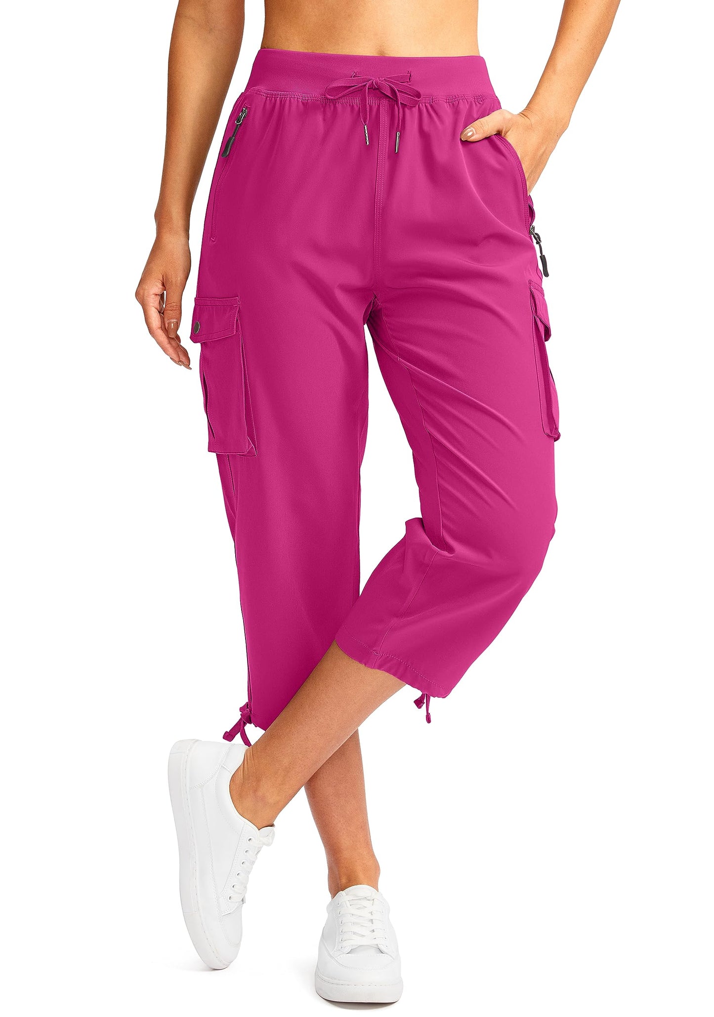 Soothfeel Women's Cargo Capris Pants with 6 Pockets Lightweight Quick Dry Travel Hiking Summer Pants for Women Casual (Rose, XXL)