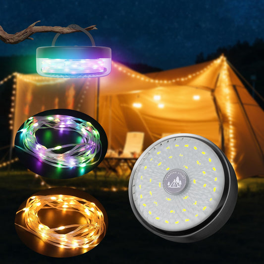 Camping String Lights 32.8FT, 2 in 1 Outdoor Camping Lantern with 14 Lighting Modes, 30s Recovery, IP44 Waterproof, 4000mAh Battery, Portable Camping Lights for Camping, Yard, Festival Decor