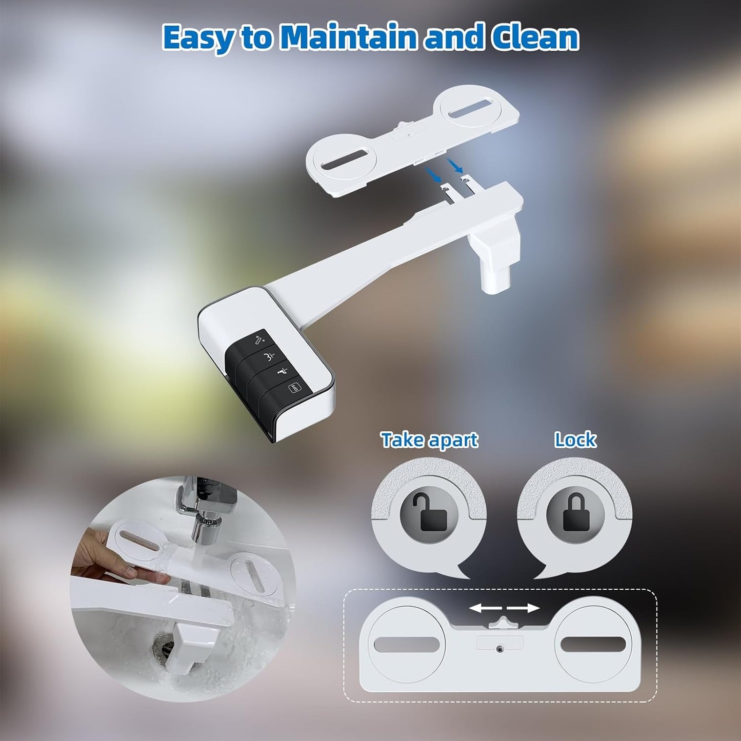 Bidet Attachment for Toilet - Non-Electric Dual Nozzle, Adjustable Water Pressure, Self-Cleaning, White